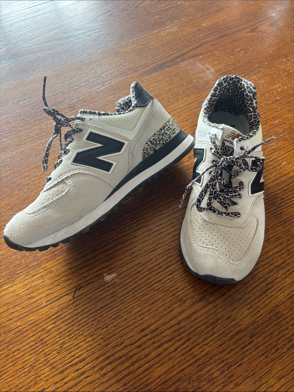 New Balance Beige Suede Sneakers with Leopard Accents - Picture 2 of 4